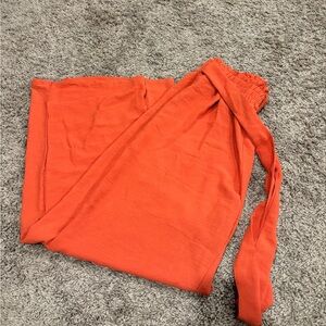 Coral elastic waistband pants with bow tie